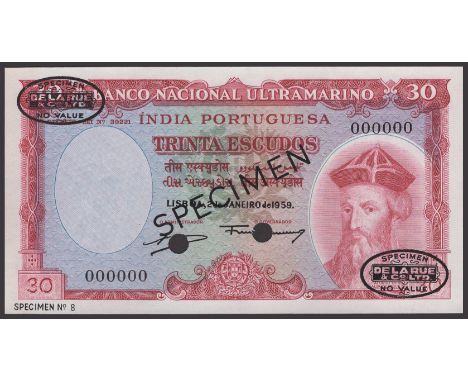 Banco Nacional Ultramarino, Portuguese India, specimen 30 Escudos, 2 January 1959, serial number 000000, Artur Meneses Correi