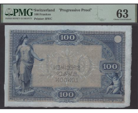 Schweiserische Nationalbank, Switzerland, progressive proof for 100 Franken, ND (1907, First Issue), navy blue and brown, All