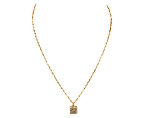 CHOPARD "Happy Diamonds" Collier mit Brillanten zus. 0,35 ct, sehr gute Farbe und Reinheit in quadratischem Anhänger an Anker