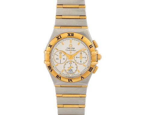 OMEGA Vintage Constellation Chronograph, Ref. 386.1201. Armbanduhr. Edelstahl/Gold 18K. Quarz-Werk, Kaliber 1270. Deutliche G
