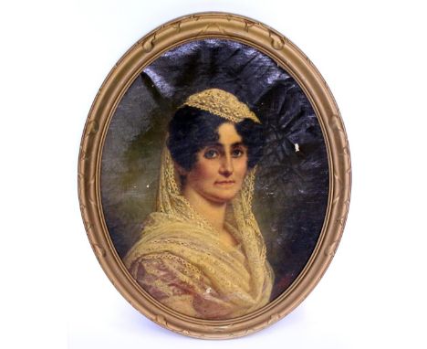 A 19TH CENTURY CONTINENTAL SCHOOL PORTRAIT  of a lady, oil on canvas, indistinctly signed, dated '89, 67cm x 53cm 