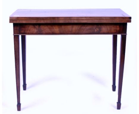 A 19TH CENTURY MAHOGANY RECTANGULAR FOLDOVER CARD TABLE 86.5cm wide x 43cm deep x 73.5cm high 