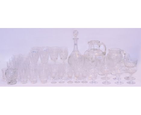 A QUANTITY OF CUT GLASS WARE to include a set of five whiskey tumblers, a set of six Webb Corbett wine glasses, further drink