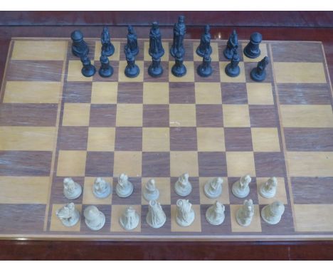 INLAID CHESS BOARD WITH PIECES 