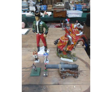 IRISH MINT CERAMIC LIQUOR DECANTER PLUS MILITARY FIGURES AND OTHER SUNDRIES 