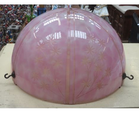 DECORATIVE ETCHED PINK COLOURED GLASS CEILING LIGHT SHADE 