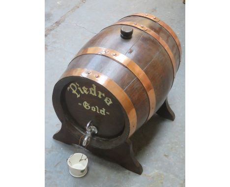 VINTAGE COPPER BOUND DRINKS BARREL ON STAND 