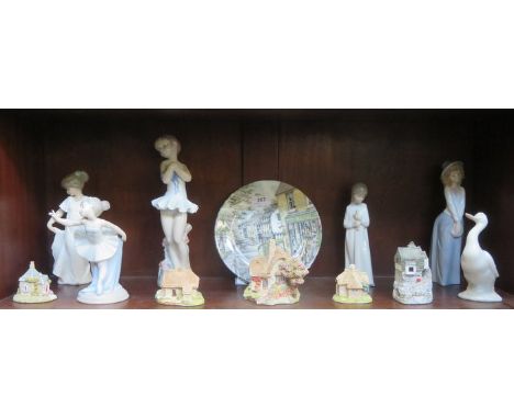 PARCEL OF SIX VARIOUS NAO FIGURES AND LILLIPUT LANE COTTAGES, ETC.