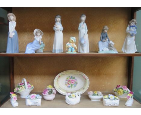 PARCEL OF SIX VARIOUS NAO FIGURES AND FLORAL ARRANGEMENTS, ETC. 