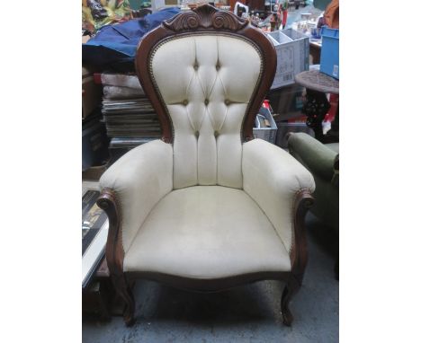 REPRODUCTION MAHOGANY BUTTON BACK EASY ARMCHAIR 