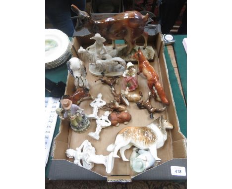 VARIOUS CERAMIC FIGURES AND ANIMALS, ETC.