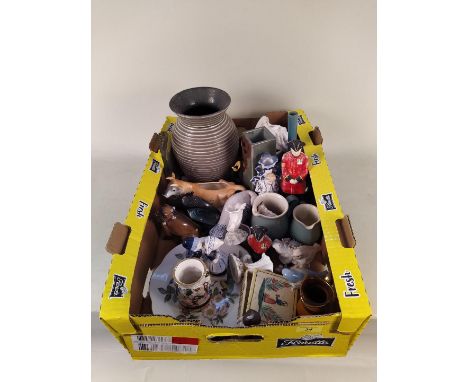 A box of mixed ceramics including Denby, Poole etc