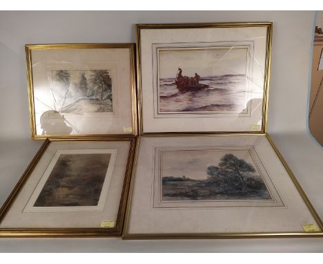 Seven assorted 19th Century watercolours including St Benett's Abbey Norfolk signed 'Ansted', a pair of portraits of a girl w