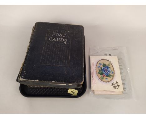 An Art Nouveau postcard album, well filled with early 20th Century cards including some WWI era Naval
