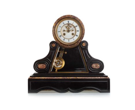 FRENCH BLACK SLATE AND MARBLE MANTEL CLOCK, LATE 19TH CENTURY with Roman numerals41cm high