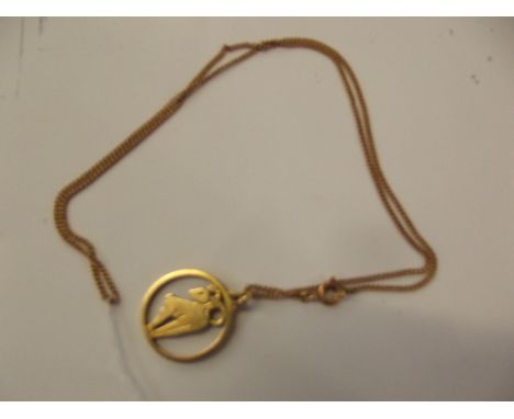 9ct gold pendant and chain. Aries sign of the zodiac. 6.5 grams