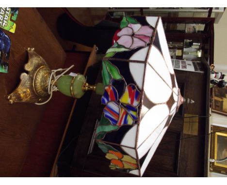 Large Tiffany style leaded lamp on an onyx base 