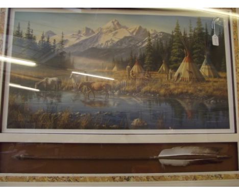 Native American print inset with mounted Native American arrow 