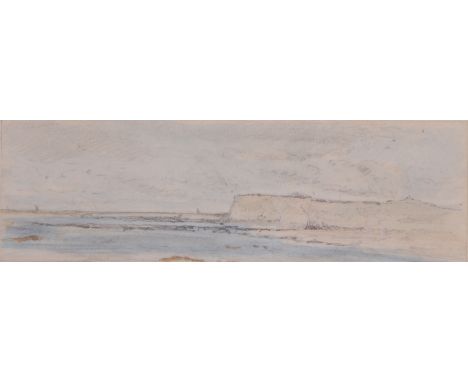 Follower of John Constable (1776-1837) - Coastal scene with cliffs, crayon and wash, bearing 1968 exhibition label verso for 