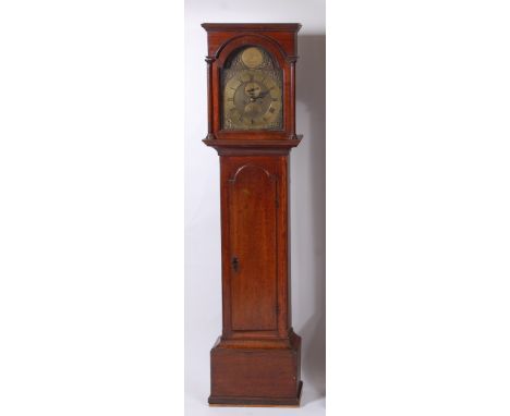 James Clark of Alnwick, 18th century oak longcase clock, having arched brass 11¾" dial, signed to disc to the arch, brass cha