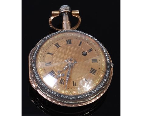 A Blanc Freres Geneva 18ct gold cased open faced keywind repeating pocket watch, having engine turned dial with Roman numeral