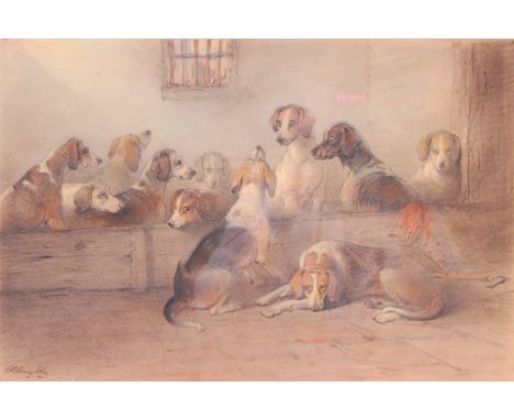 Edward Robert Smythe (1810-1899) - Set of four Hunting Scenes, coloured chalk on paper, each signed, with Oscar & Peter Johns