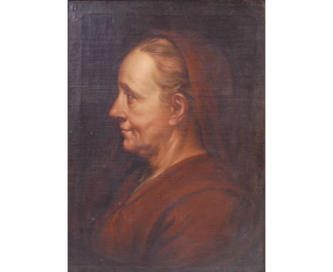 18th century Continental school - Profile bust portrait of an old woman, oil on canvas, 51 x 37cm