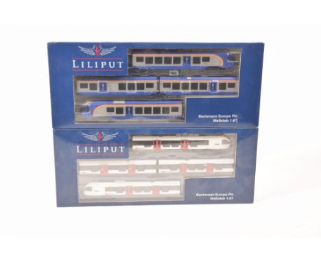 Two boxed Lilliput Bachmann Europe Plc diesel setsComprising L133980 in purple and silver Cantus livery and L133991 SBB-CFF F