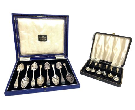 A group of assorted cased silver and silver plated flatware, including two cased sets of twelve silver teaspoons, with sugar 
