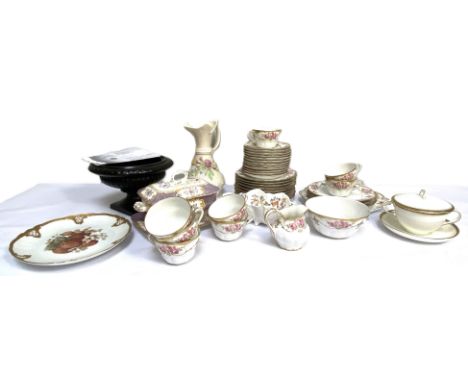 Assorted ceramics, including a Continental porcelain dish, decorated with Strawberries, a black ceramic Camana urn, a Limoges