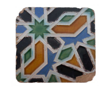 Arista (Cuenca) type tin-glazed clay tile (azulejo), probably Spanish, Seville or Toledo, mid 16th century, decorated in gree