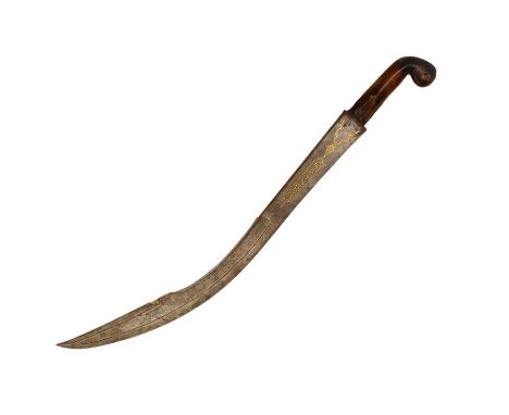 19th century Turkish Kilij, the mameluke hilt of characteristic form with horn grips (one damaged but missing the quillon blo