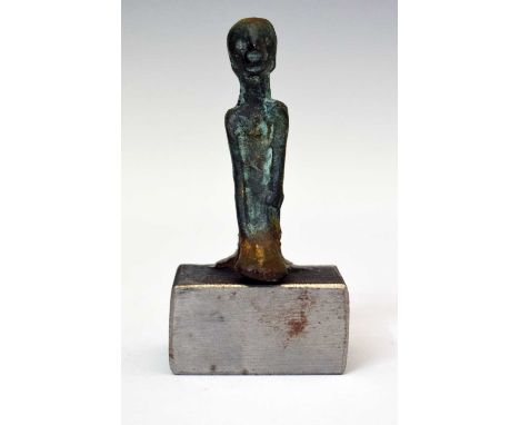Ibero-Celtic (Celtiberian) Bronze Age votive standing figure, circa 4th century BCE, unusually modelled with bob-length hair,