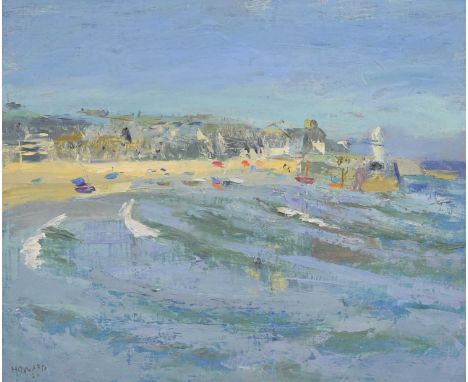 Attributed to Ken Howard (1932-2022) - Oil on board - St Ives Harbour, signed and dated (19) '80 lower left, 44cm x 53cm, in 