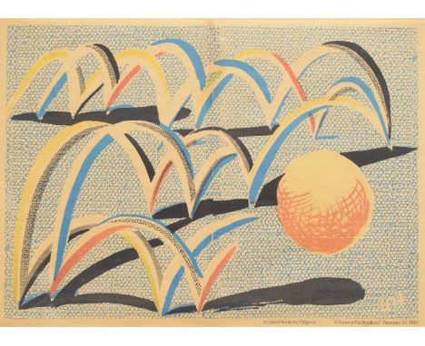 David Hockney RA (British 1937-) - Newsprint - ‘A Bounce for Bradford, February 24, 1987’, 38cm x 56cm, framed and glazedGold