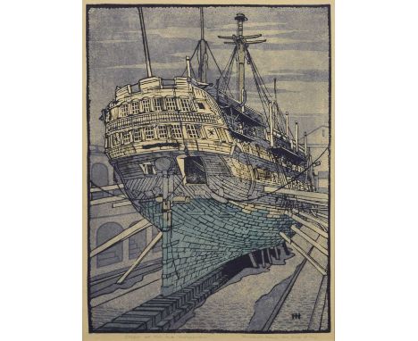 Eric Hesketh Hubbard (1892-1957) - Coloured etching - 'Stern of the Old Implacable', 39.5cm x 28cm, framed under glass