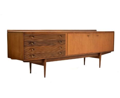 Robert Heritage for Archie Shine Ltd - 'Hamilton' walnut veneered sideboard, circa 1960, fitted with four long drawers with r
