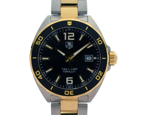 Tag Heuer - Gentleman's Formula 1 two-tone stainless steel bracelet watch, the black dial with luminous filled baton hour mar