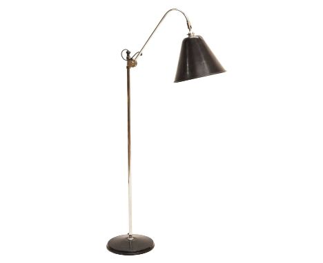 Robert Dudley Best (1892-1984) floor standing Bestlite 'BL3M' adjustable reading lamp with black painted conical shade and ba