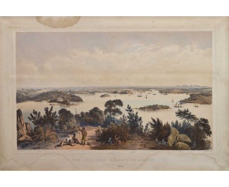 Thomas Shotter Boys after George French Angas (1822-1886) - Coloured lithograph - 'The City and harbour of Sydney from near V