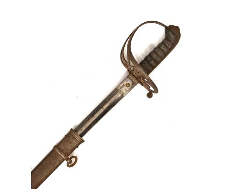 Victorian Volunteer Rifles officers sword, 84cm slightly curved blade etched with scrolling foliage and a crowned VR cypher a