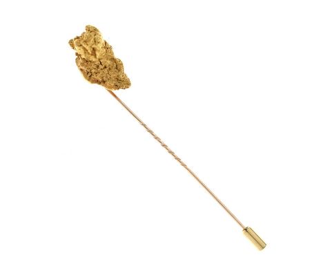 Early 20th century stick pin, the terminal formed of rough gold nugget, dimensions 22mm x 14mm x 11.5mm approx (at widest poi