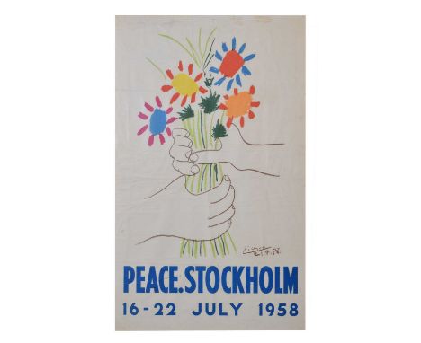 Pablo Picasso poster for the Peace Stockholm Conference, 16-22 July 1958, the centre depicting 'Hands with Flowers, Bouquet o