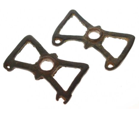 Antiquities - Two Luristan bronze horse bit fragments, cheek pieces from a chariot harness, probably circa 1000-700 BCE, each