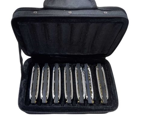 A set of cased blues harmonicas by Hohner