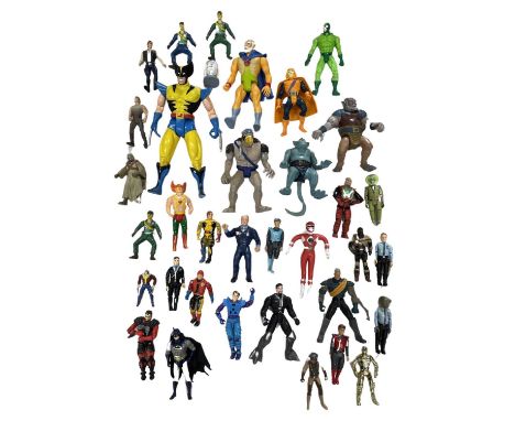 A collection of 1980s/1990s popular culture action figures from various franchises to include: - X-Men - Power Rangers - Thun