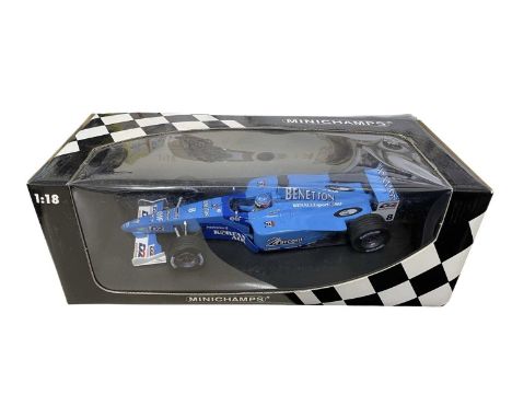 A boxed minichamps 1:18 scale model, Benetton Renault Sport B201, J Button