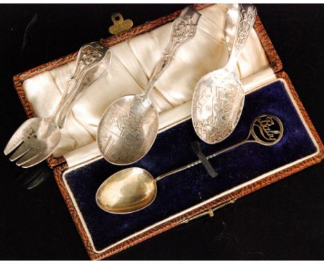 Two hallmarked silver child's spoons Hey Diddle Diddle and Baby, with two similar Sterling silver examples. (4) 