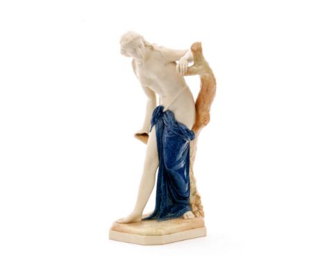 A Royal Worcester figure titled The Bather Surprised, model 486, after designs by Thomas Brock modelled as a female partially