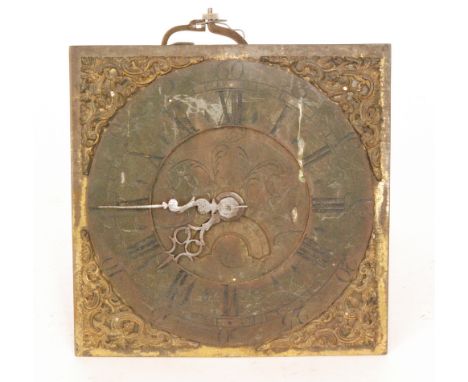 A thirty hour brass longcase clock movement with archdate aperture, unnamed and pierced corner spandrels, A/F. 